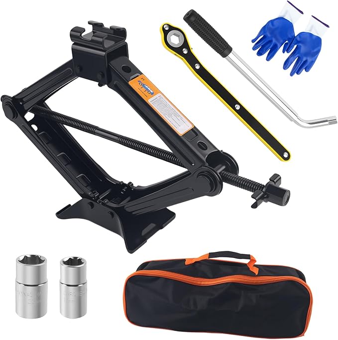 Car Scissor Jack Kit with Lug Wrench & Ratchet Wrench,2T Car Jack Kit for Cars Lifting & Tire Changing,Heavy Duty Scissor Jac