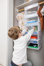 Three Sweet Peas Co Weekly Clothes Organizer for Kids – 5 Shelf Hanging Closet Storage for School Outfits | Monday to Friday 