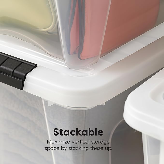 IRIS USA 19 Qt Stackable Plastic Storage Bins with Lids, 6 Pack - BPA-Free, Made in USA - See-Through Organizing Solution, La