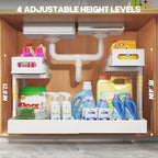 1 Pack Expandable Under Sink Organizers Storage With Upgrade Ball-Bearing Slide Tracks,2-Tier Pull Out Under Cabinet Organize