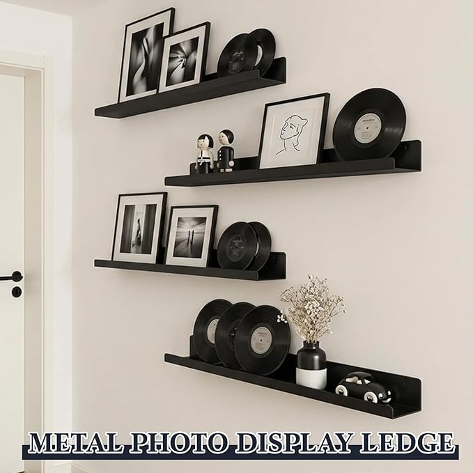 Pinkunn 2 Pack 36 Inch Metal Floating Picture Ledge Shelves, Wall Mounted Picture Shelf with Lip Heavy Duty Industrial Iron D