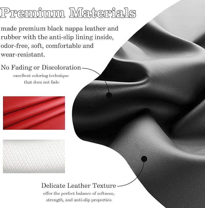 Black Red Car Steering Wheel Cover, Nappa Leather, Bottom Color Blocking, Universal 14.5-15 Inch Leather Anti-Slip Breathable