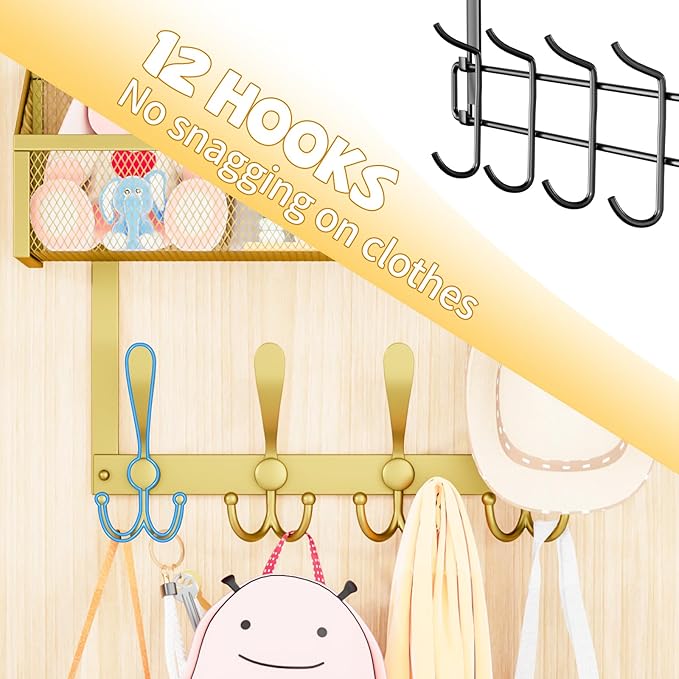 Kaiferty Over The Door Hooks Organizer, Coat Rack Over The Door Storage Hanger Towel Rack, Back of Door Storage Organizer for