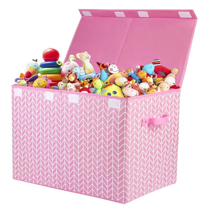 Mayniu Large Toy Storage Box Chest for Girls Kids, Sturdy Toy Box Bin Organizer Baskets with Lid for Living Room, Nursery, Cl