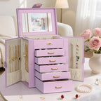 AKOZLIN Jewelry Box Organizer Functional Leather Jewelry Storage Case for Women Girls Ring Necklace Earring Bracelet Holder O