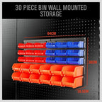 HORUSDY Wall Mounted Storage Bins Parts Rack 30PC Organizer Garage Plastic Shop Tool for Men's Gift, Blue,Orange,Red
