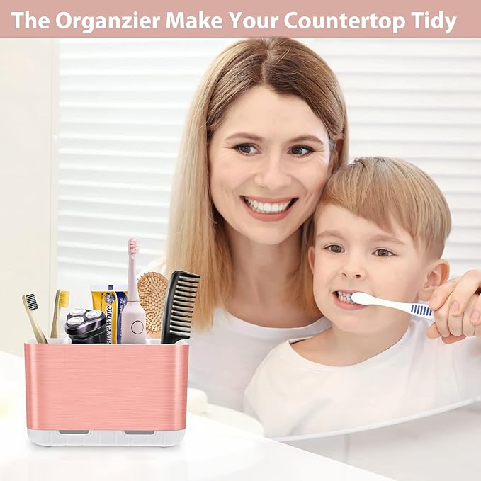 Boperzi Toothbrush Holders for Bathrooms Countertop, Electric Tooth Brush Holder with Adjustable Dividers, Detachable Anti-Sl