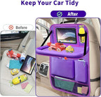 Car Backseat Organizer with Tray, Seat Back Table Holder with 6 Storage Pockets, Car Seat Back Protectors Kick Mats Travel Accessories, 1 Pc Purple
