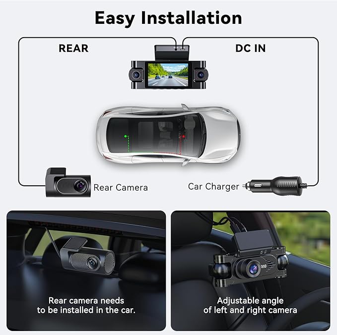 4K 360° Dash Cam for Cars, 4 Channel Front Rear Inside with 128GB Card, Super Night Vision, Fastest 5.8GHz WiFi GPS, Voice Co