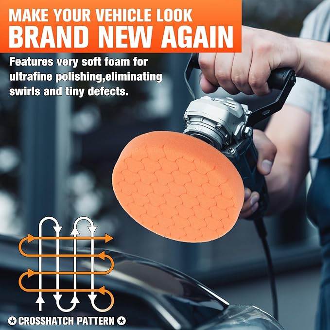 Orange Polish Pad, 3Pcs 5.5 Inch Face for 5 Inch Buffing Polishing Pads and Woolen Pads 125mm Backing Plate Compound Buffing Sponge for Car Buffer Polisher Compounding, Polishing and Waxing