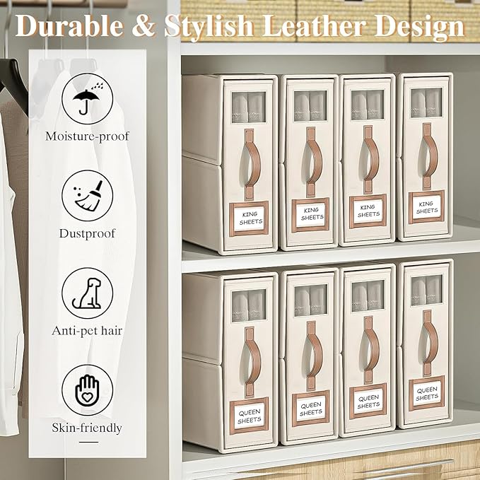 8 Pack Bed Sheets Organizers And Storage,Sheets Set Folder Keeper with Handle,Foldable Bedding Storage Box For Linen Closet,D