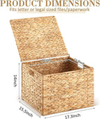 Jingmore 1 Pack Large Decorative File Box Water Hyacinth Letter/Legal Size File Organizer with Lid Collapsible Hand Woven Fil