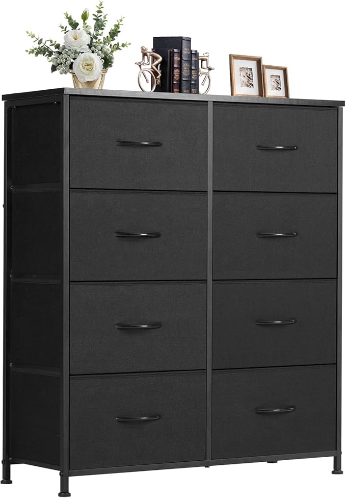 DUMOS 8 Drawer Dresser for Bedroom, Fabric Storage Organizer with Sturdy Metal Frame, Wooden Top Chest of Drawers for Closet 