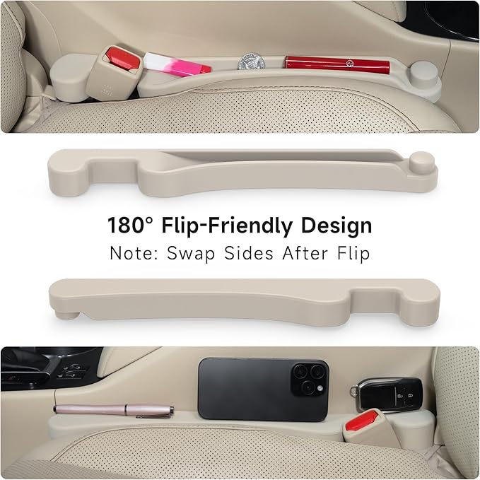 Car Seat Gap Filler Set of 2, 3IN1 Seat Side Gap Filler Plug with Storage Slot & Hook Function, Soft Foam Universal Fit Car SUV Truck Fill Gap Between Seats Console Organizer（Narrow Ivory）
