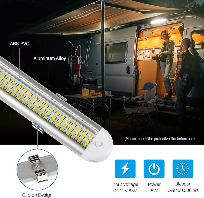 CT CAPETRONIX 12v LED Interior Light Bar, 120LEDs 1500LM 8W DC 12 Volt led Strip Lights with ON/Off Switch, for Enclosed Cargo Trailer, Car RV Van Truck Lorry Camper Boat Caravan Motorhome (8Pack)