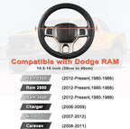 West Llama Customized Auto Car Steering Wheel Cover for Dodge RAM 1500 2500 3500, 15.5-16 inch(Black Line-Large Size)