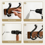 Solid Wood Wall Mounted Coat Rack, Heavy Duty 5 Hook Wooden Hanger with Metal Hooks for Hanging Hats, Coats, Towels, Backpack
