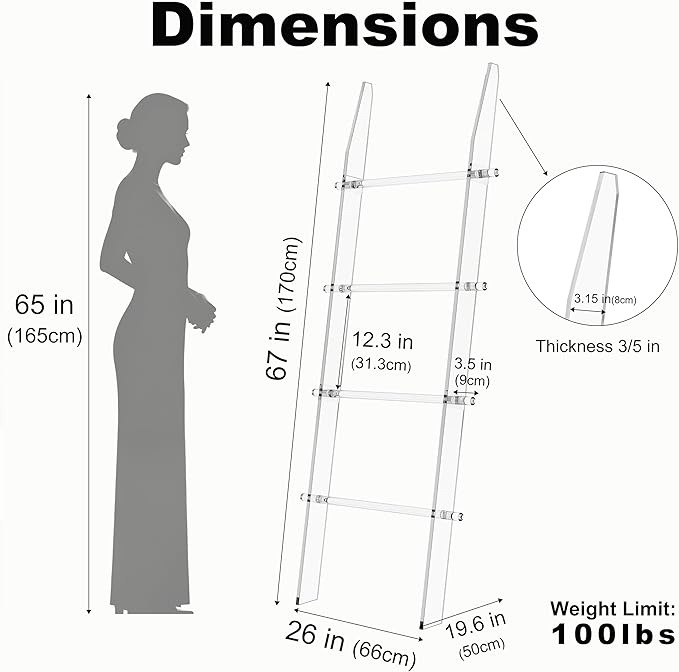 MESAILUP Blanket Ladder 5.6FT for Bathroom, 4 Tier Modern Decor Waterproof Blanket Holder for Living Room and Bedroom, Easy A