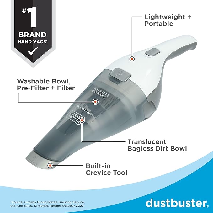 BLACK+DECKER dustbuster Cordless Handheld Vacuum, Portable Car Vacuum Cordless Rechargeable, Wall Mount, Strong Suction Quick