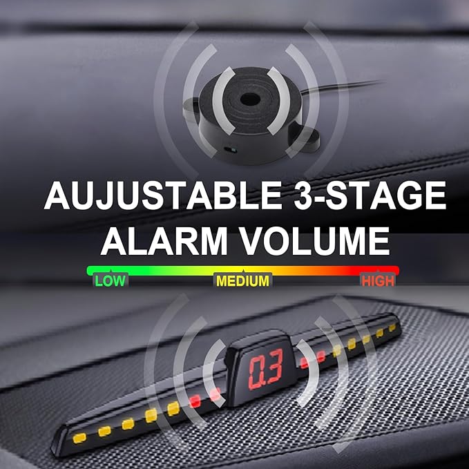 Promata PS02 Car Rear Parking Sensor Kit with Buzzer,4 58KHz OE Standard Sensors,Auto Tow-Bar Recognition and Self Test Funct