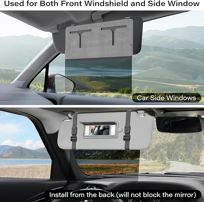 Car Visor Extender Sun Bblocker，Upgraded UV400 Car Sun Visor Extension with PC Lens and Side Sunshade,Filter UV，Safe Ddriving.Universal for SUV, Family Automotive, Gray