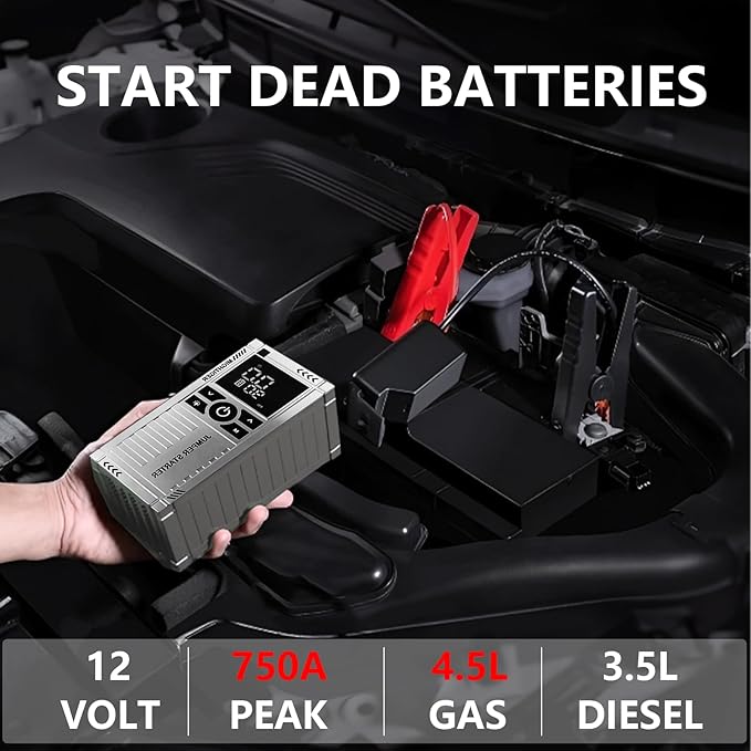 Car Battery Jump Starter with Air Compressor - 2500mAh*4 150PSI Portable Car Jump Starters (Gas4.5L/3.5L Diesel) with Tire