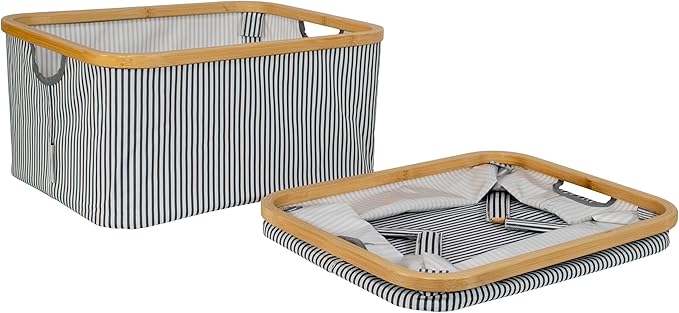 ClosetMaid Laundry Hamper Storage Baskets, Bamboo Frame, Portable, Collapsible Design, Freestanding, Stripe (2-Pack)