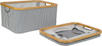 ClosetMaid Laundry Hamper Storage Baskets, Bamboo Frame, Portable, Collapsible Design, Freestanding, Stripe (2-Pack)