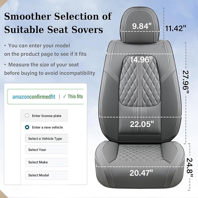 Coverado Seat Covers, Car Front Seat Covers with Backrest, Nappa Leather Car Seat Protectors,Waterproof &Breathable,Anti-Slip