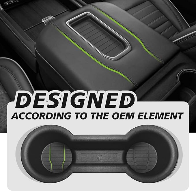 Muslogy Front Center Console Organizer & Cup Holder Inserts Compatible with 2021-2024 GMC Yukon Chevy Tahoe Suburban Accessories Front & Rear Silicone Drink Holder 2PCS & Middle Console Removable Lid