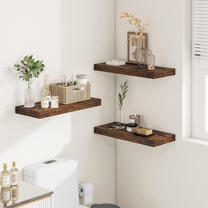 Vivelove 12" Deep Floating Shelves Over Toilet, 24" Wall Shelves for Bathroom Bedroom Kitchen Living Room Laundry Room, Farmh