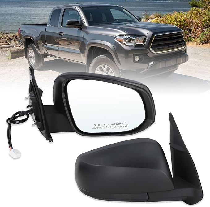 Right Passenger Side Mirror Compatible With 2016 2017 2018 2019 2020 2021 2022 Toyota Tacoma With Manual Folding Power Glass Heated Matte Black Replace#8791004220 (5Pins)