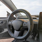 D Shape Steering Wheel Cover for Tesla Model 3 / Y, for Camaro, 14-14.25 Inch Black Leather Car Wheel Cover for Men Women