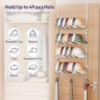 SWTYMIKI Over Door Hat Organizer - 5 Tier Wall Mounted Hat Rack with 4 Adjustable Metal Basket Heights Design and 3 Hooks, Ba