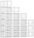 SONGMICS Shoe Boxes, Pack of 18 Shoe Storage Organizers, Stackable Clear Plastic Boxes for Closet, Sneakers, 13.7 x 9.9 x 7.4