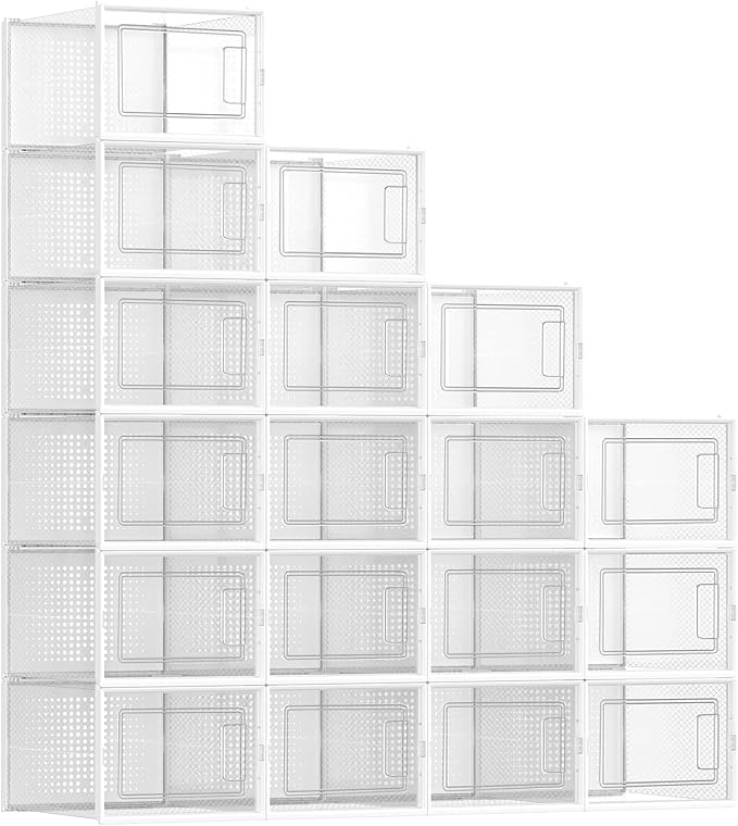 SONGMICS Shoe Boxes, Pack of 18 Shoe Storage Organizers, Stackable Clear Plastic Boxes for Closet, Sneakers, 13.7 x 9.9 x 7.4
