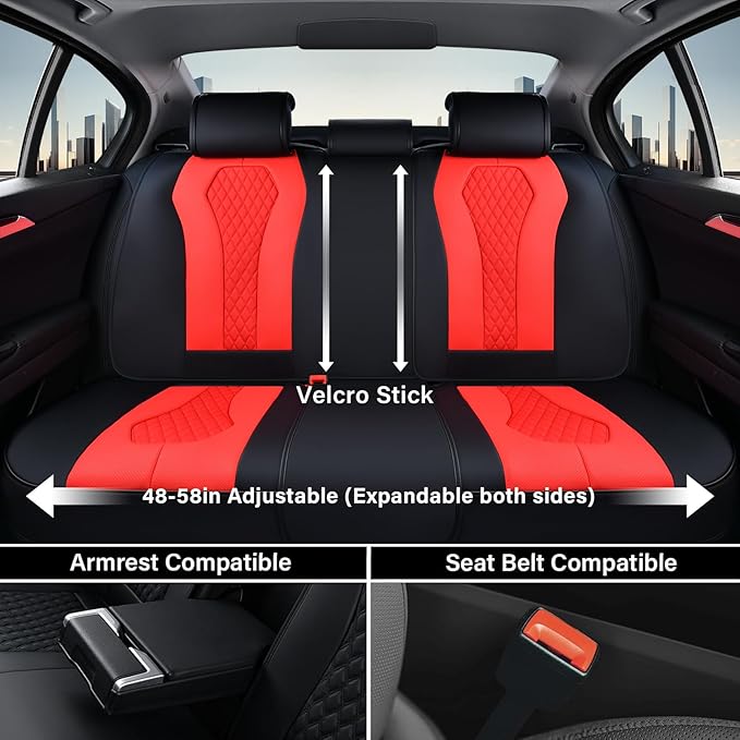 Coverado Car Seat Covers, Seat Covers Full Set, Red Car Seat Cover, Auto Seat Covers Front Seats Rear Seat Cover, Luxury Car 