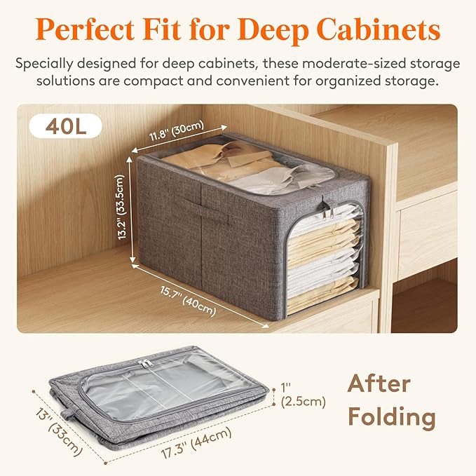 Lifewit Clothes Storage Bins with Metal Frame 4 Pack, Fabric Stackable Storage Bags with Lids, Zipper, Foldable Clost Organiz