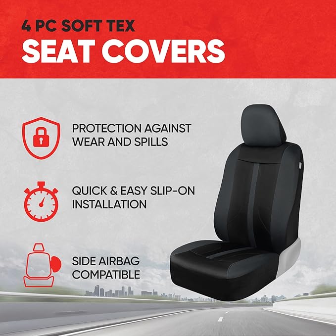 Motor Trend (2) Car Seat Covers for Front Seats with (2) Trimmable Car Floor Mats – Universal Fit Auto Accessories for Cars, 