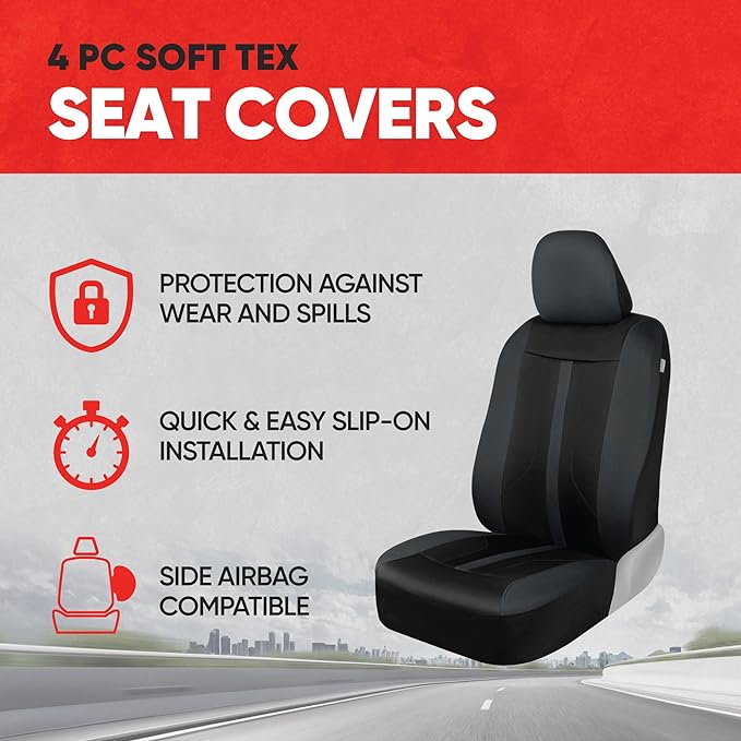 Motor Trend Gray Cloth Car Seat Covers for Front Seats – Premium Automotive Bucket Seat Covers, Made for Vehicles with Remova