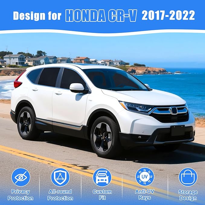 ZATOOTO Car Window Shades for Honda CR-V 2017-2022, Custom Fit Suede Car Window Covers for 100% UV & Privacy Protection, Heat Insulation, 4 Packs Side Window Sun Shade for Family Travel, Baby, Pets