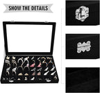 Siveit Velvet Jewelry Tray 48 Grid Jewelry Display Tray Organizer Box with Transparent Lid Rings Earrings Necklaces Pendants 