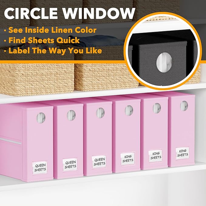 SpaceAid 6 Pack Bed Sheet Organizers and Storage, Foldable Sheet Organizer with Window for Linen Closet, Set Folder Keeper fo