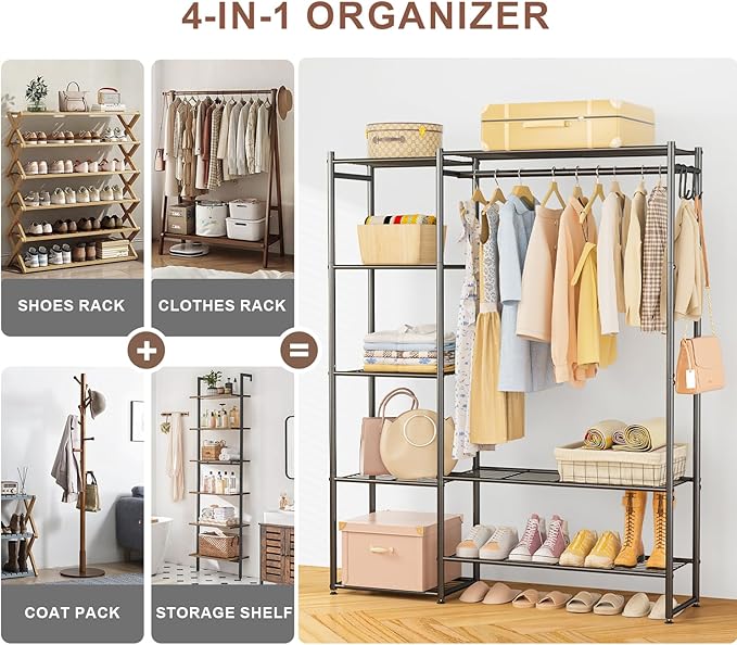 Neprock Wardrobe Closet, Portable Clothing Rack for Hanging Clothes, Free Standing Closet Organizers and Storage System with 