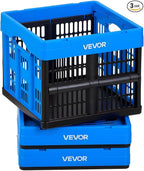 VEVOR Plastic Collapsible Storage Bins, 25L 3 Packs, Stackable Folding Storage Crates with Handles, Holds 22 lbs Per Bin, Fol