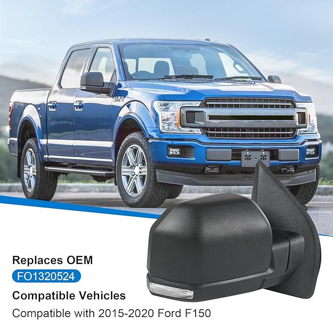 JDMSPEED Right Passenger Side View Mirror Compatible with 2015-2020 Ford F150 with Heated Turn Signal Power Glass Puddle Ligh