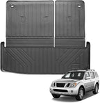 Auxko All Weather Cargo Mat with Back Seat Mat Fit for Nissan Pathfinder 2026 2025 2024 2023 2022 TPE Trunk Mat Accessories All Season Odorless Anti-Slip Black