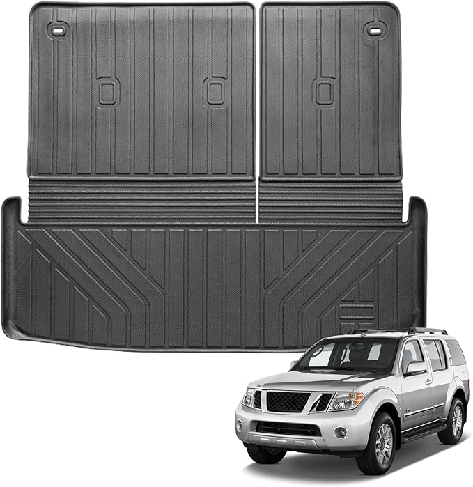 Auxko All Weather Cargo Mat with Back Seat Mat Fit for Nissan Pathfinder 2026 2025 2024 2023 2022 TPE Trunk Mat Accessories All Season Odorless Anti-Slip Black