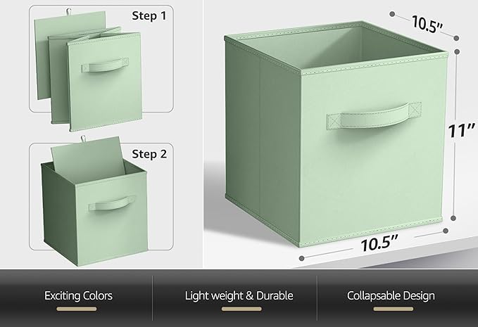 Sorbus Foldable Storage Cubes - 6 Pack, 11 Inch, Sage Green, Fabric, Foldable, Storage and Organization, Versatile Use, Colla