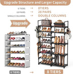 ROJASOP Shoe Rack Organizer, 8-Tier Metal Shoe Rack for Closet Entryway Garage, 26-32 Pairs Tall Shoe Boot Storage Shelf with